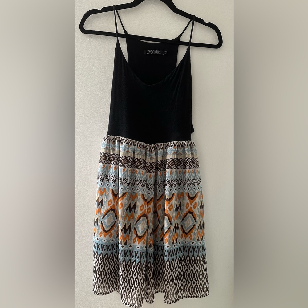 Love Culture Boho Aztec Print Sundress – Black/Multicolor, Size Large